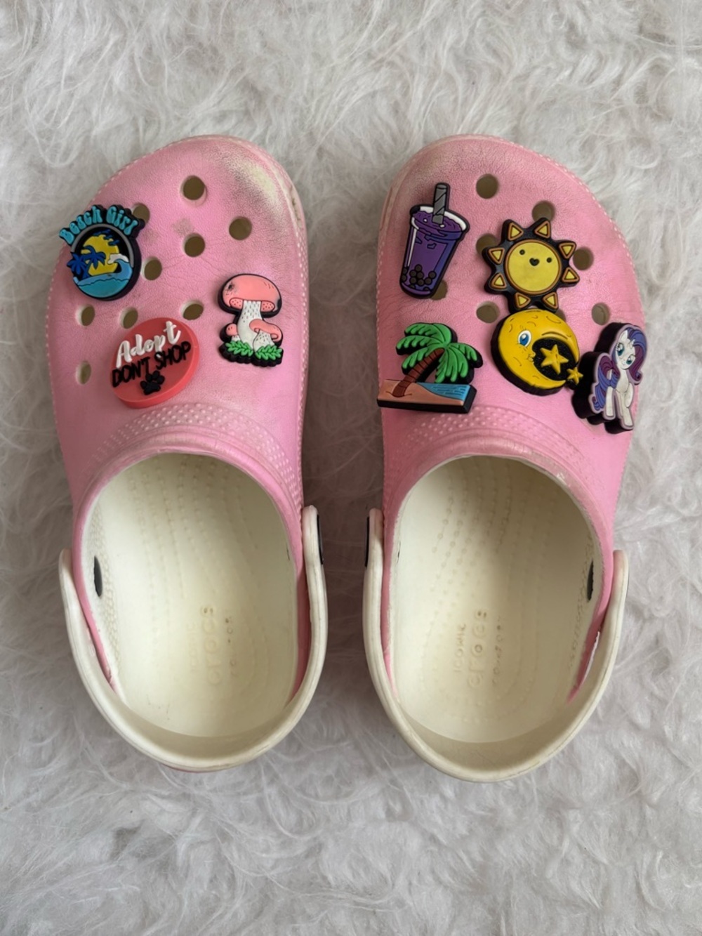 CROCS Kids Pink Slip-On Clogs with Fun Jibbitz Charms